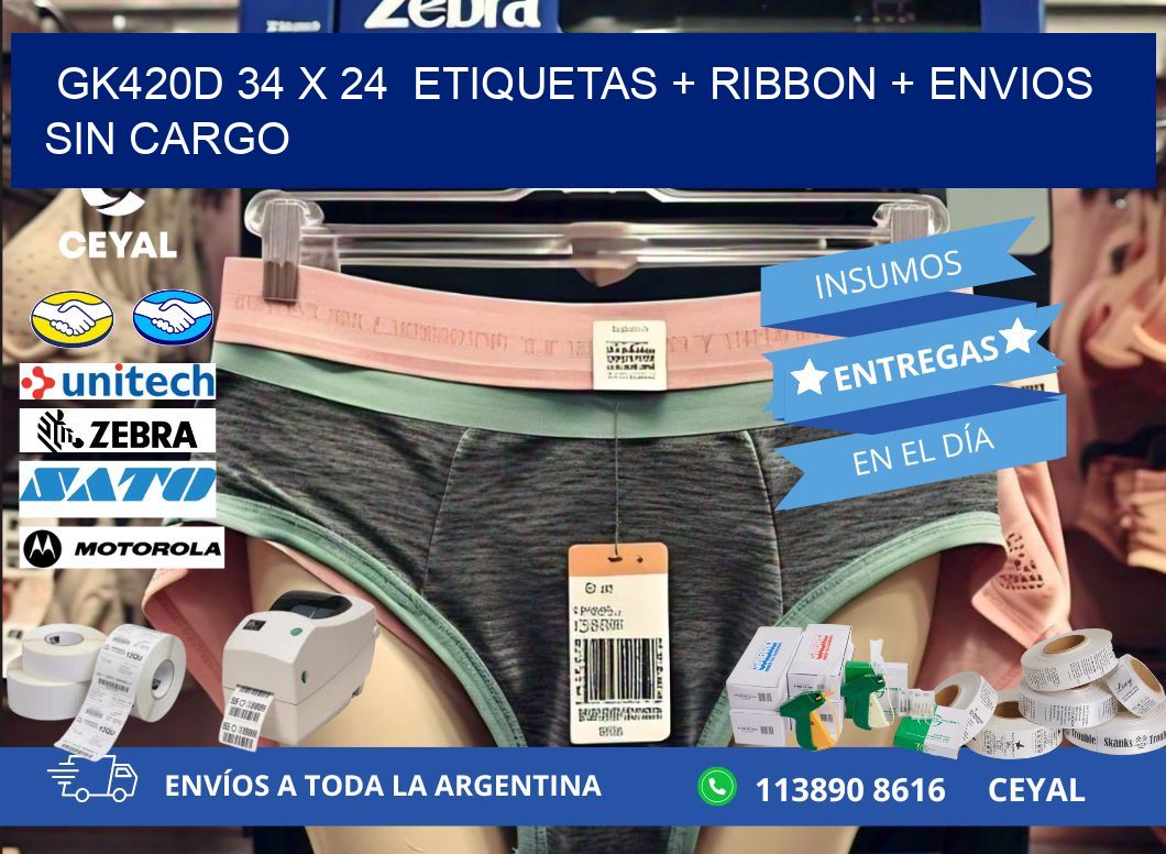 GK420D 34 x 24  etiquetas + ribbon + envios sin cargo