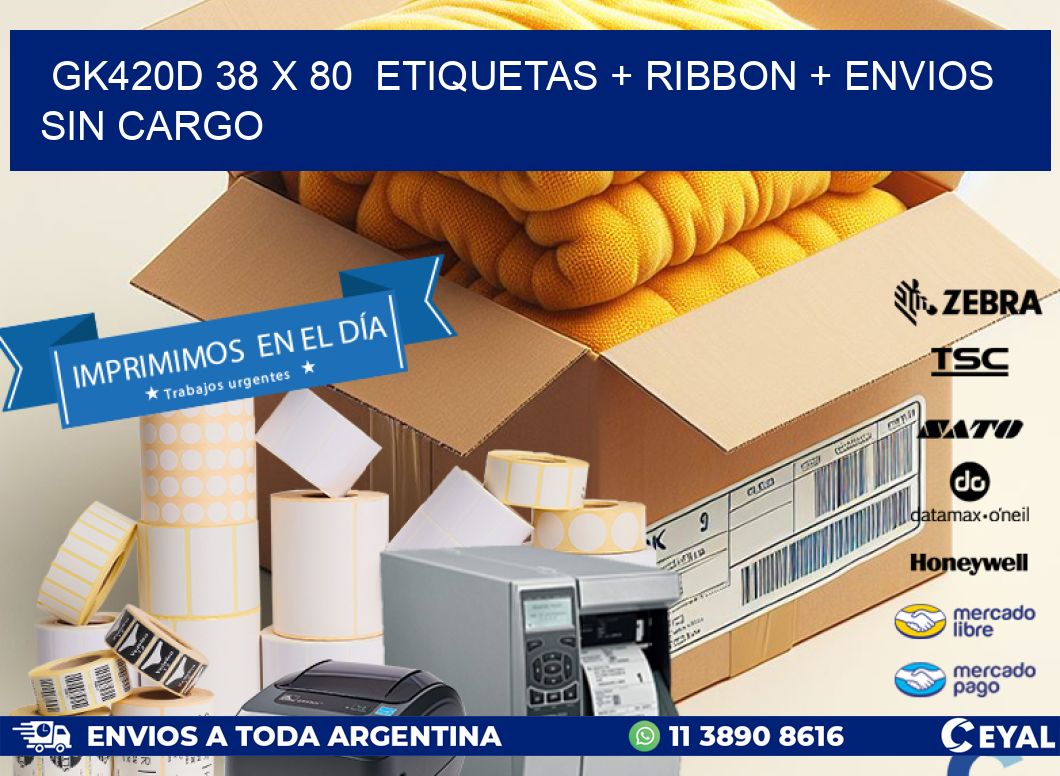 GK420D 38 x 80 etiquetas + ribbon + envios sin cargo