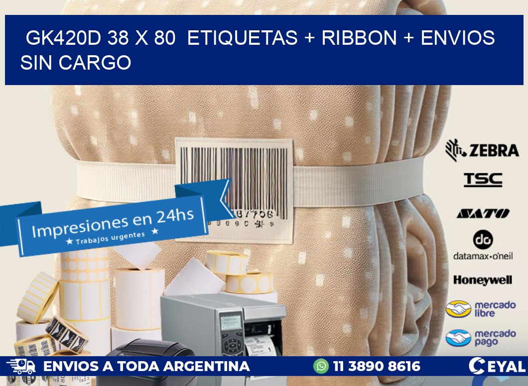 GK420D 38 x 80 etiquetas + ribbon + envios sin cargo