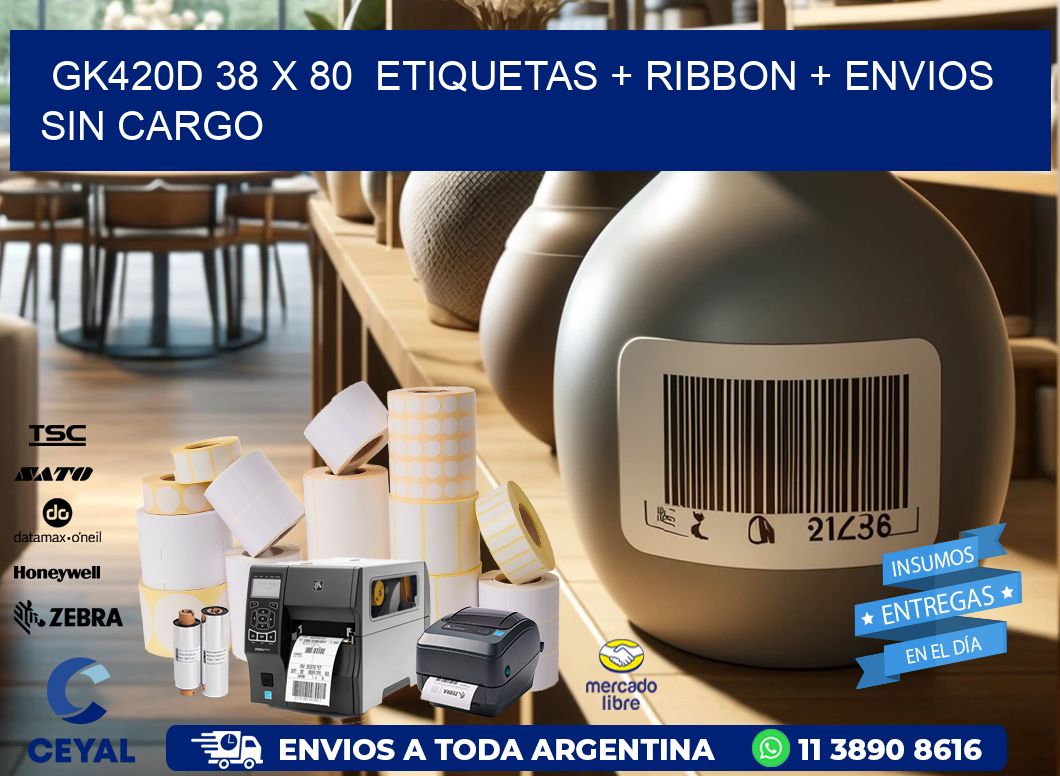 GK420D 38 x 80 etiquetas + ribbon + envios sin cargo
