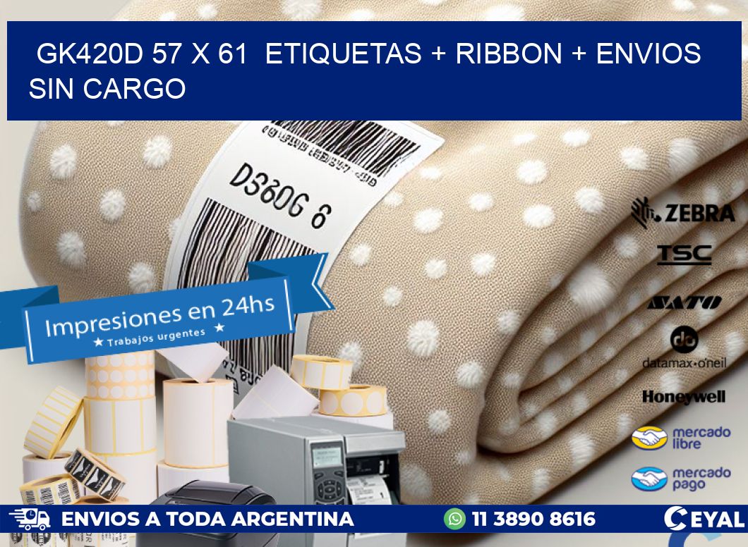 GK420D 57 x 61 etiquetas + ribbon + envios sin cargo