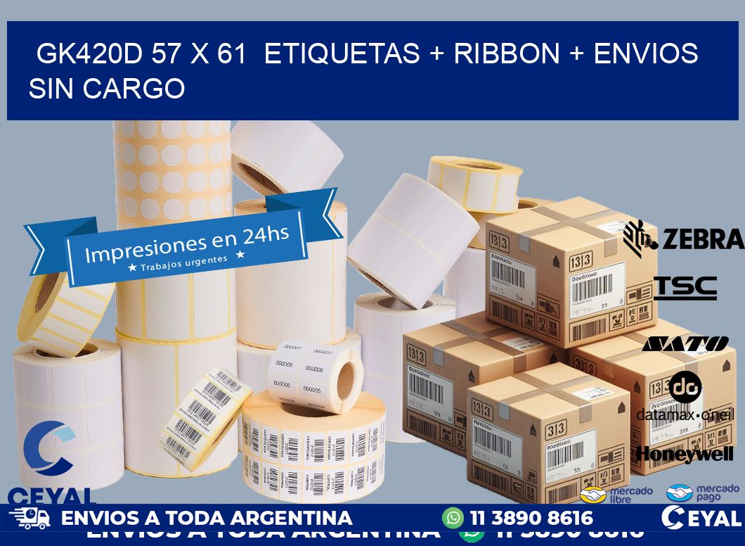 GK420D 57 x 61 etiquetas + ribbon + envios sin cargo