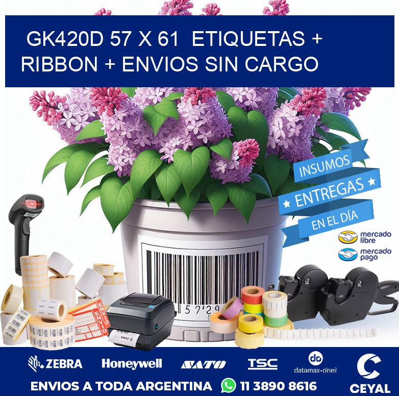 GK420D 57 x 61 etiquetas + ribbon + envios sin cargo
