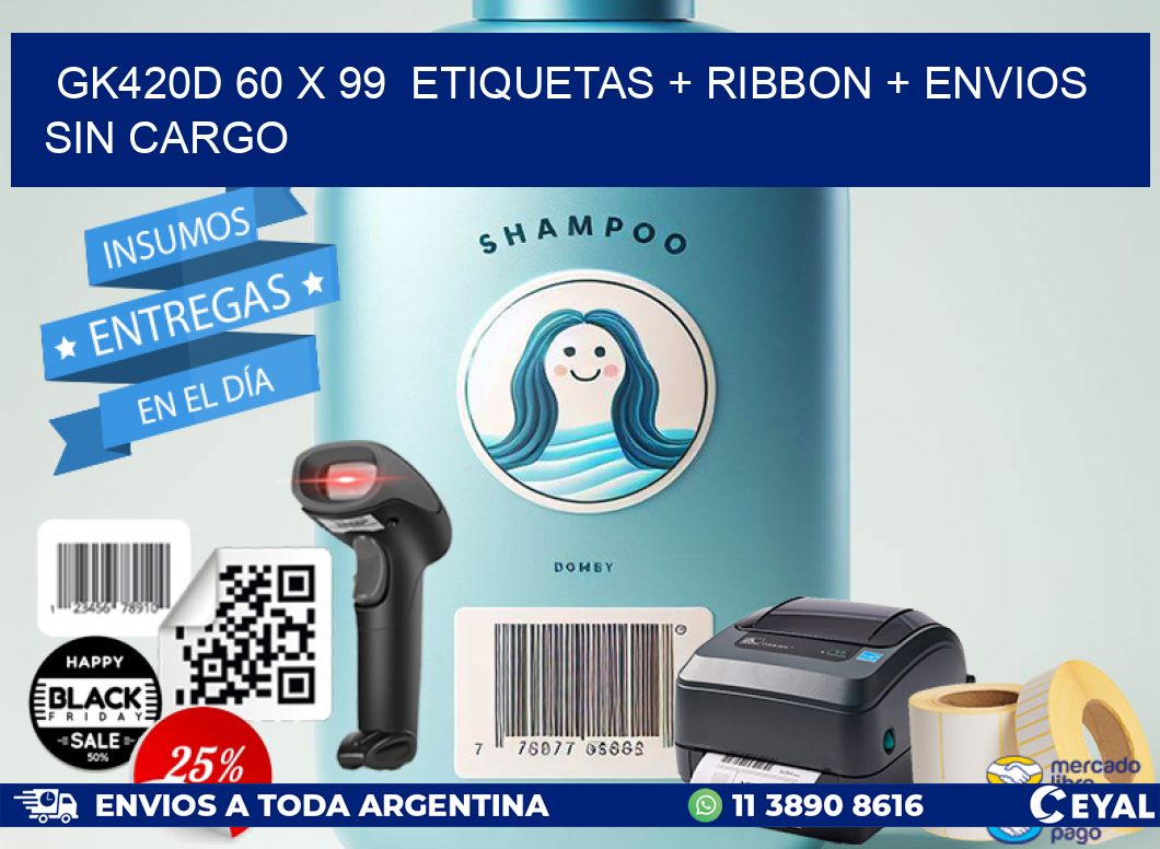 GK420D 60 x 99 etiquetas + ribbon + envios sin cargo