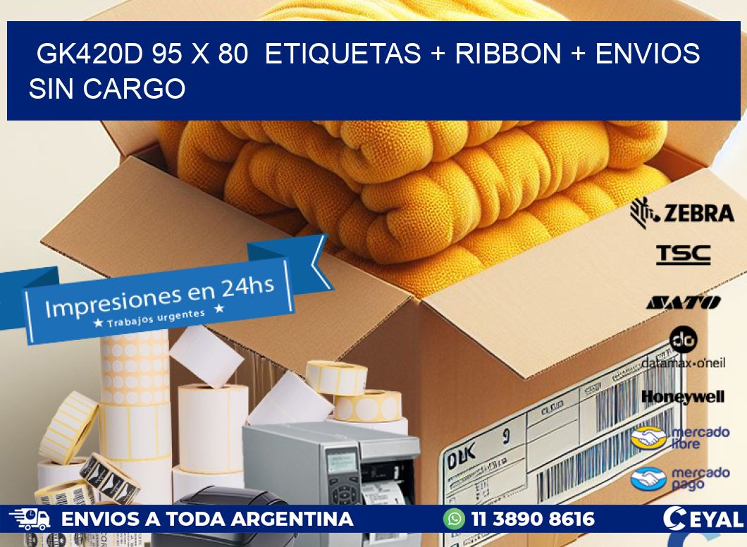 GK420D 95 x 80  etiquetas + ribbon + envios sin cargo