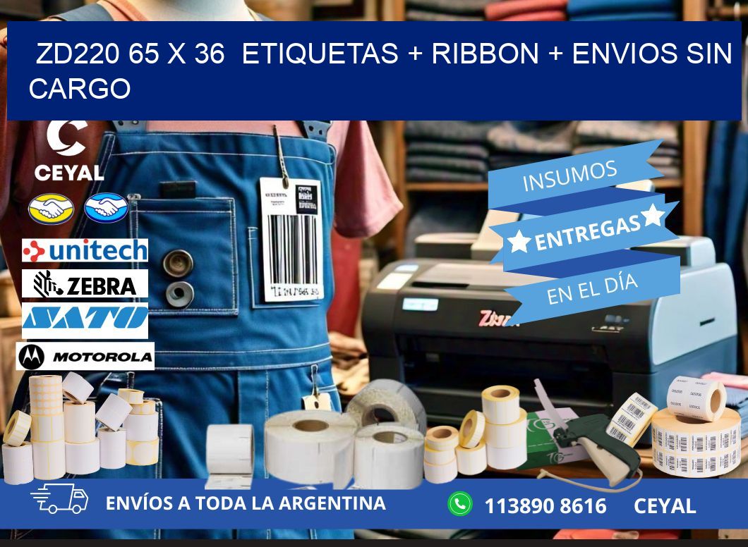 ZD220 65 x 36 etiquetas + ribbon + envios sin cargo