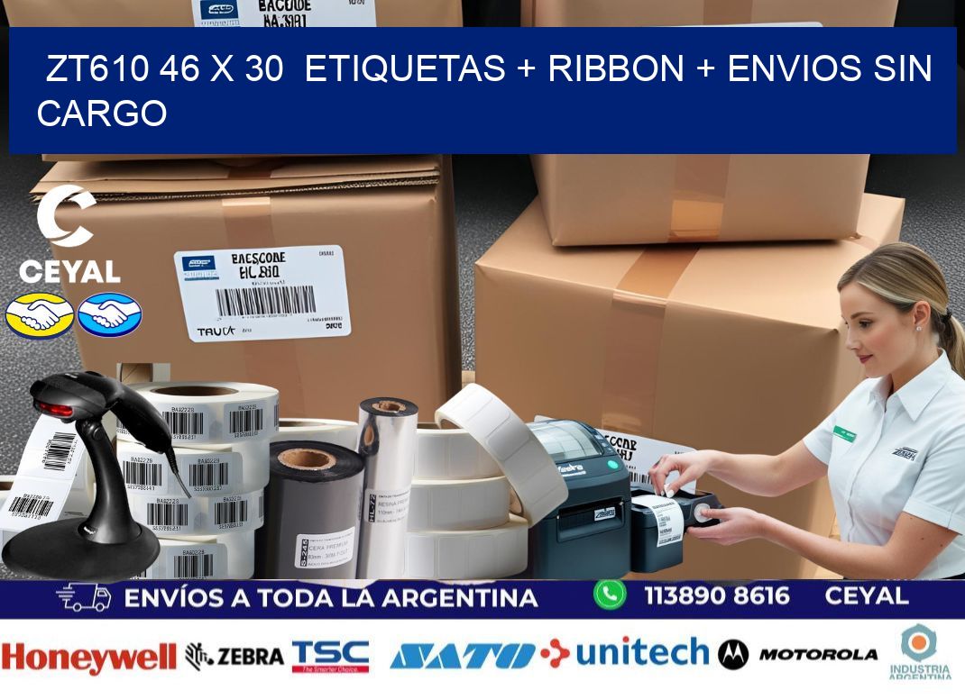 ZT610 46 x 30  etiquetas + ribbon + envios sin cargo