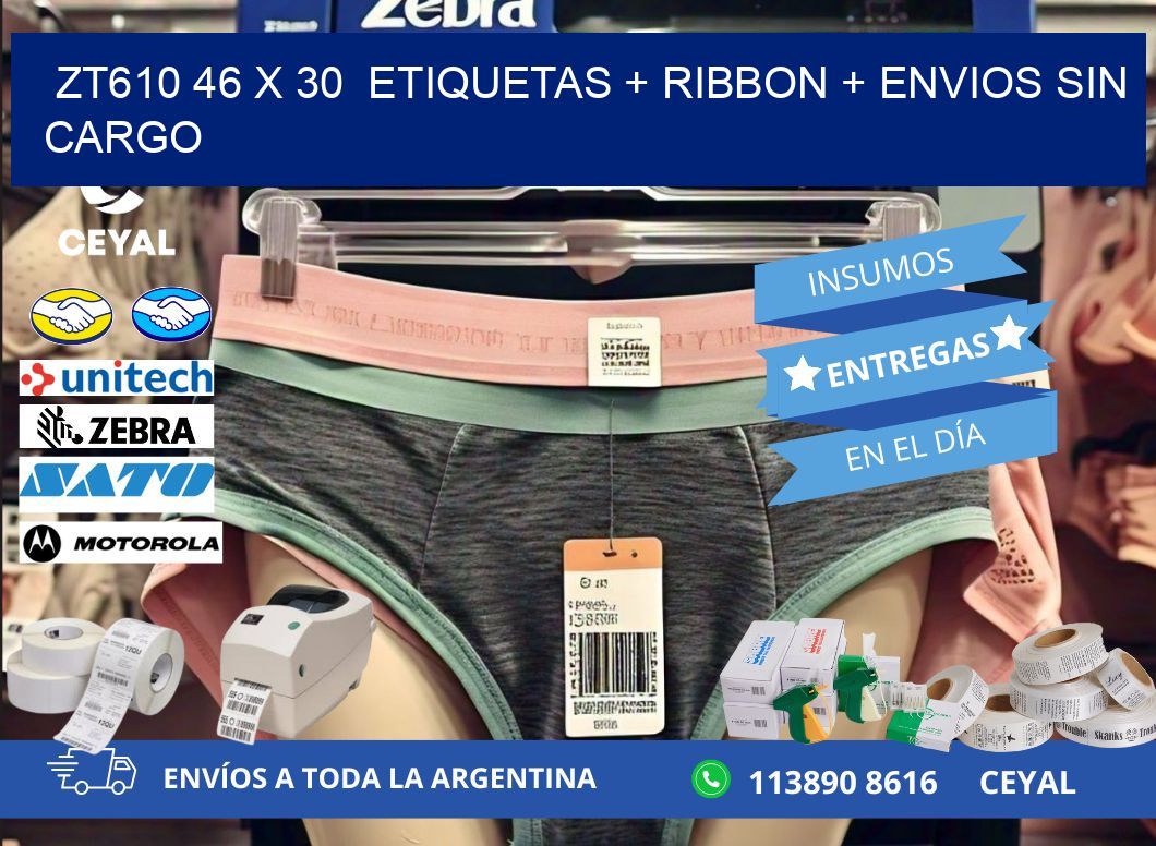 ZT610 46 x 30  etiquetas + ribbon + envios sin cargo