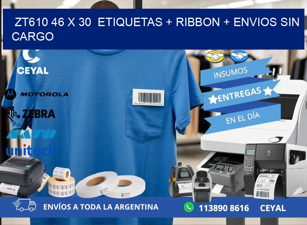 ZT610 46 x 30  etiquetas + ribbon + envios sin cargo