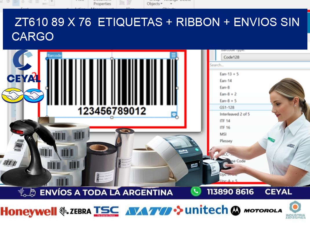 ZT610 89 x 76 etiquetas + ribbon + envios sin cargo