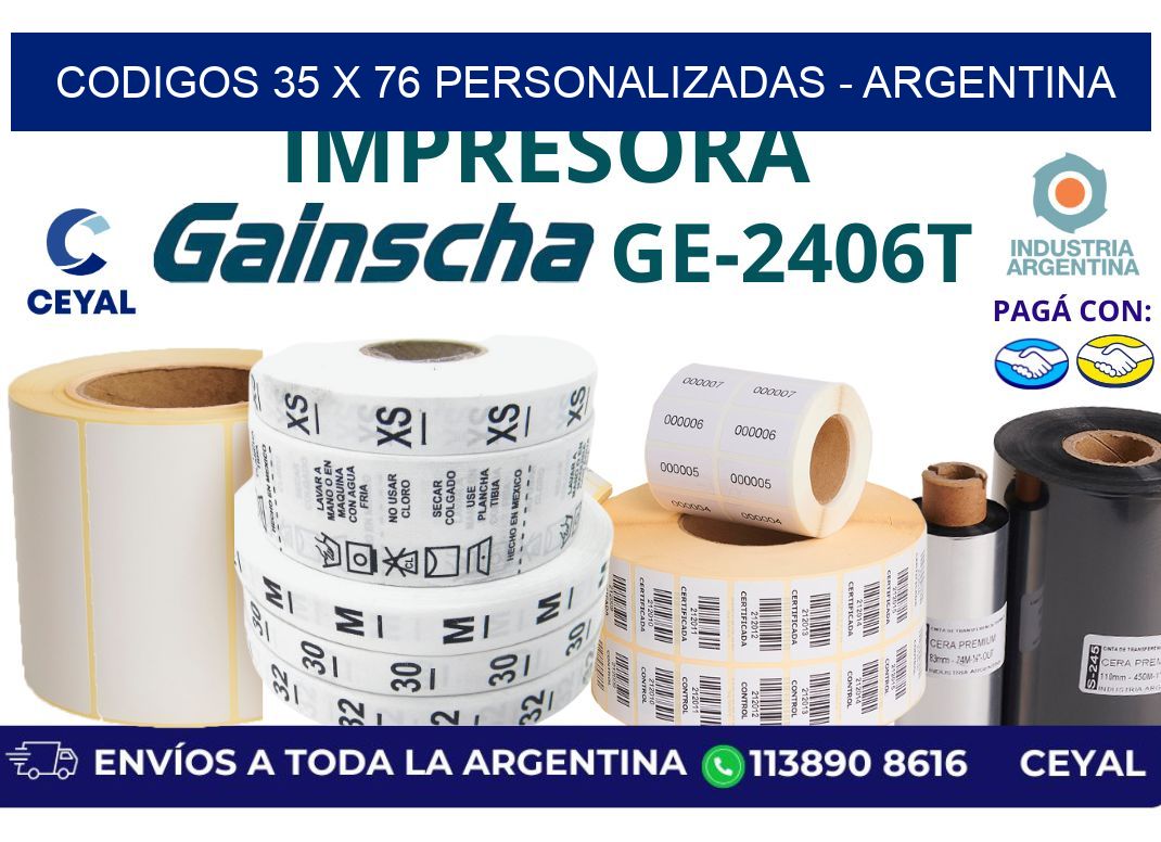 codigos 35 x 76 personalizadas - Argentina