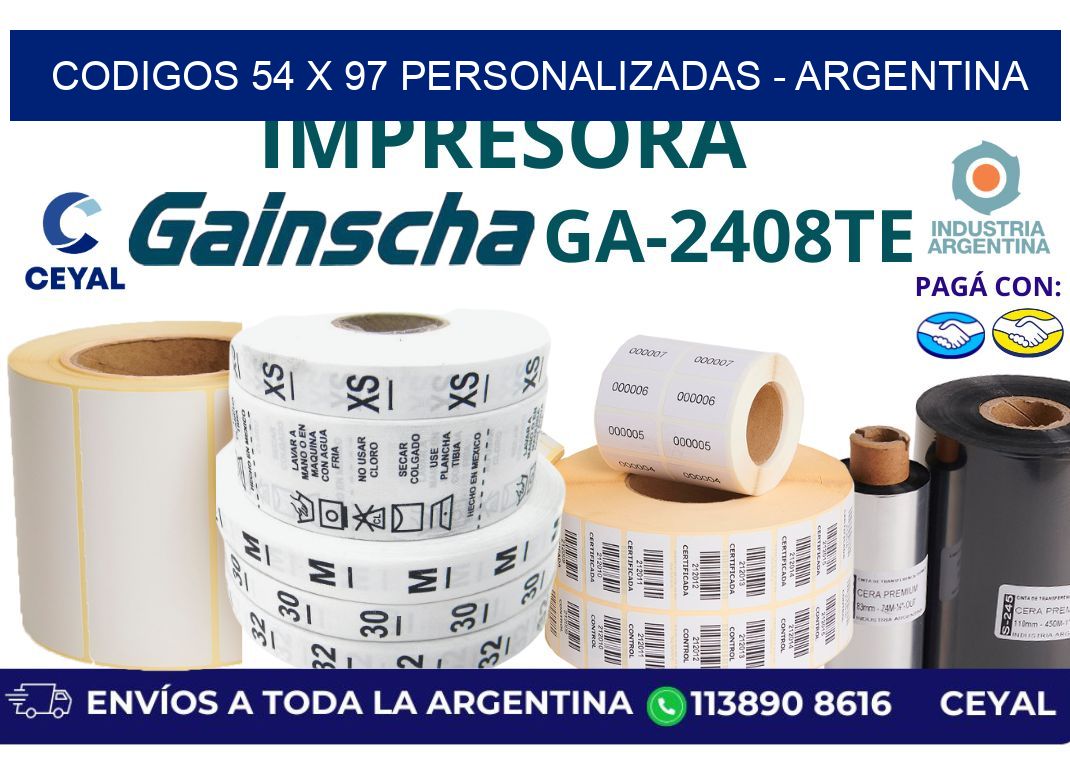 codigos 54 x 97 personalizadas - Argentina