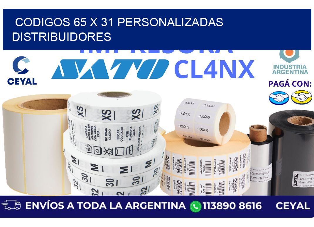 codigos 65 x 31 personalizadas distribuidores
