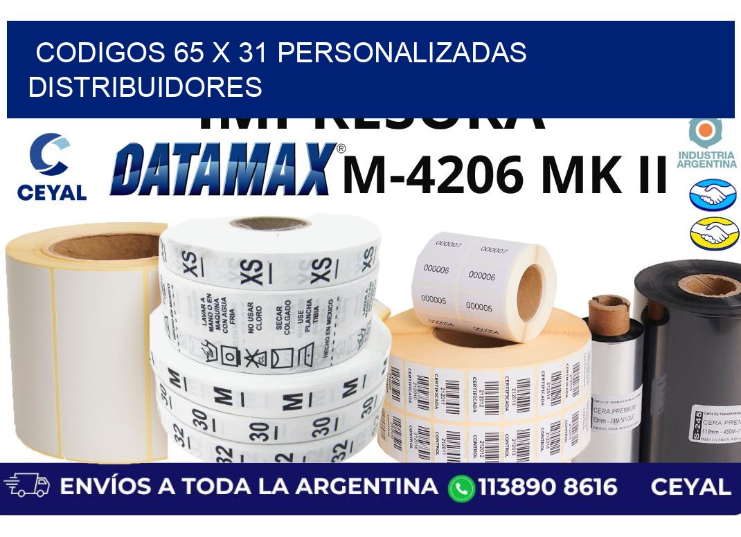 codigos 65 x 31 personalizadas distribuidores