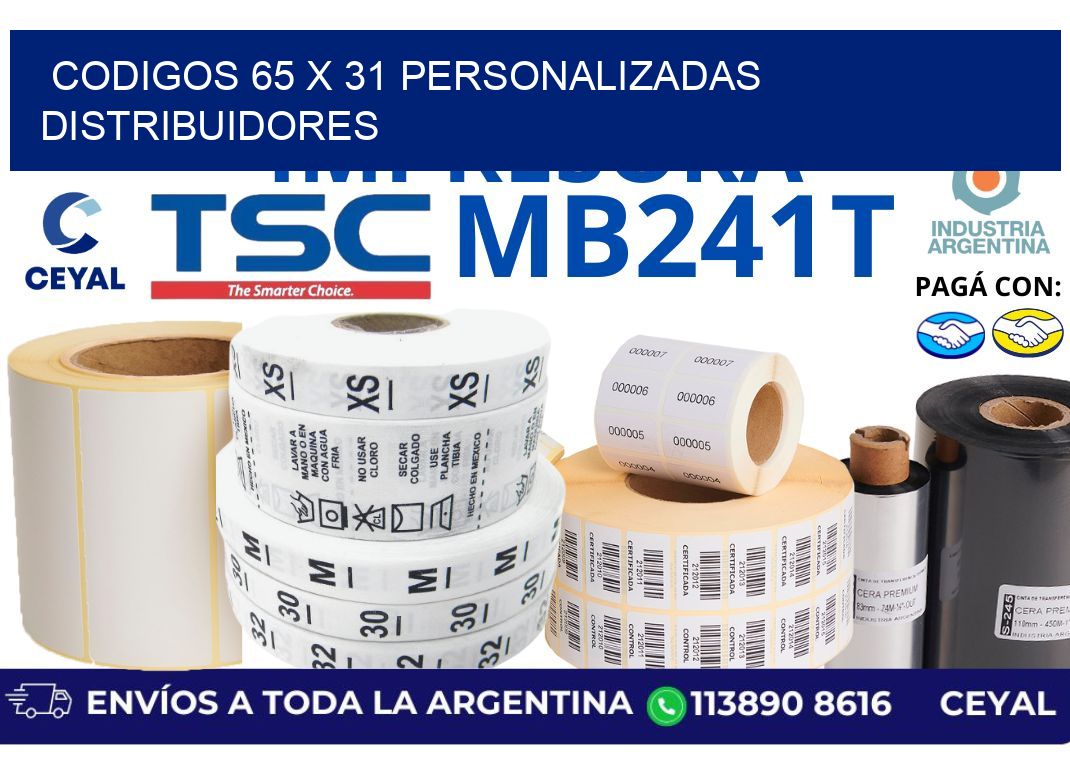 codigos 65 x 31 personalizadas distribuidores