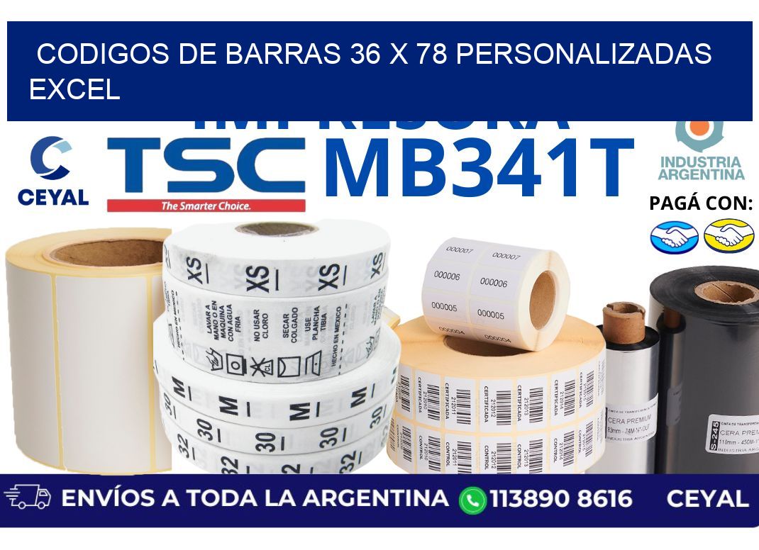 codigos de barras 36 x 78 personalizadas excel