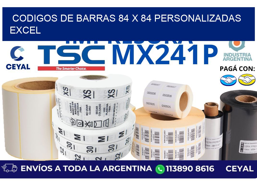 codigos de barras 84 x 84 personalizadas excel