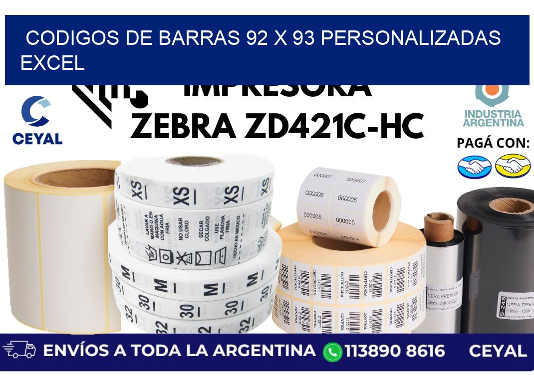 codigos de barras 92 x 93 personalizadas excel