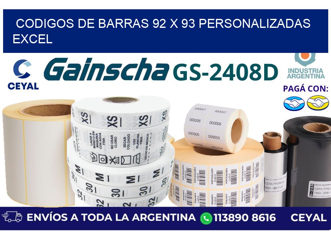 codigos de barras 92 x 93 personalizadas excel