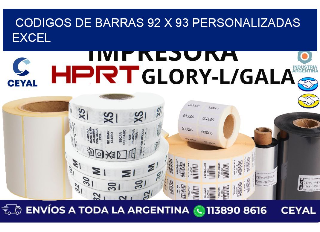 codigos de barras 92 x 93 personalizadas excel