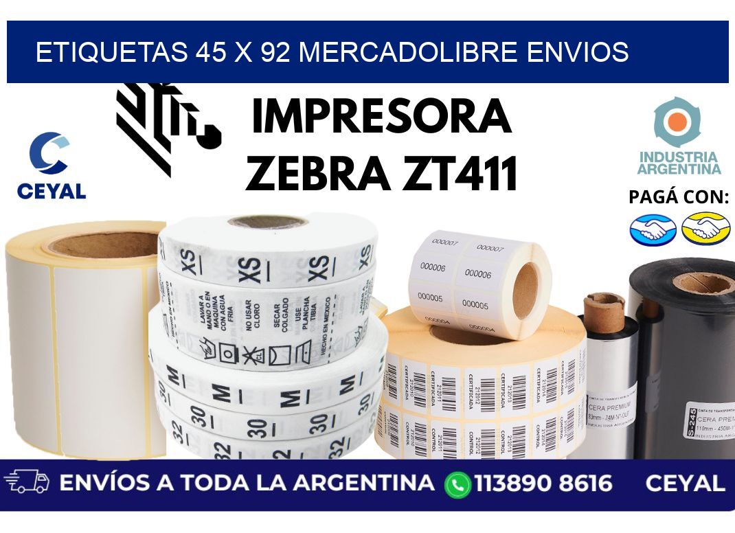 etiquetas 45 x 92 mercadolibre envios