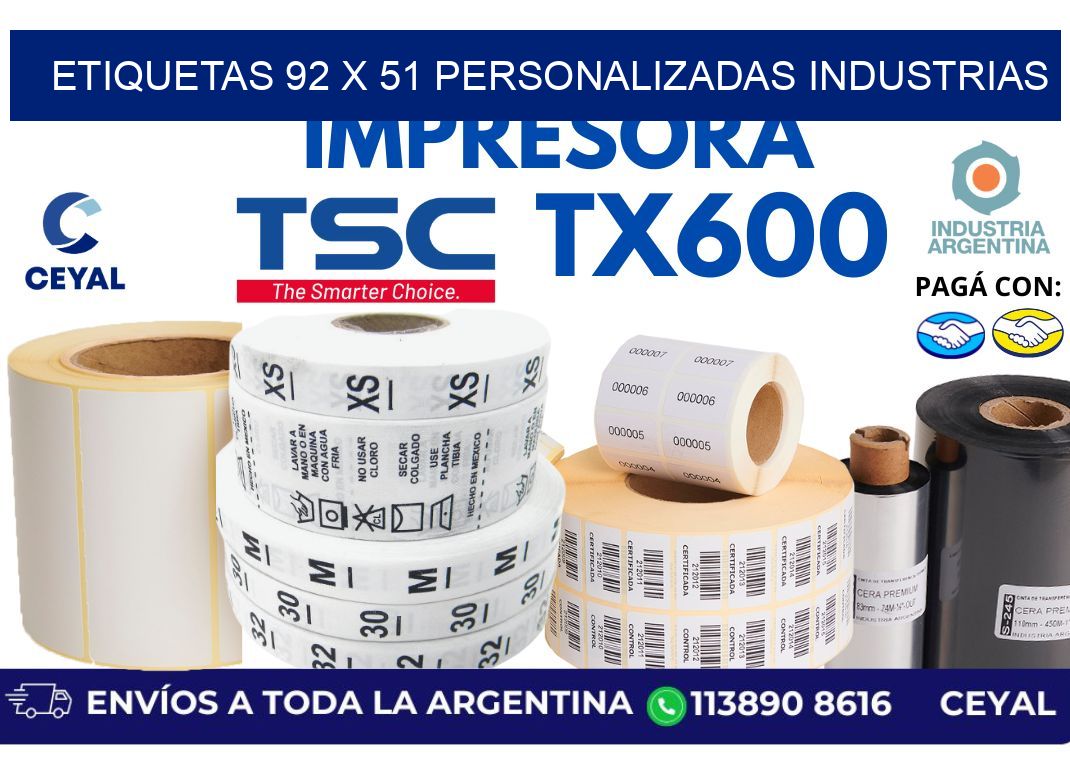 etiquetas 92 x 51 personalizadas industrias