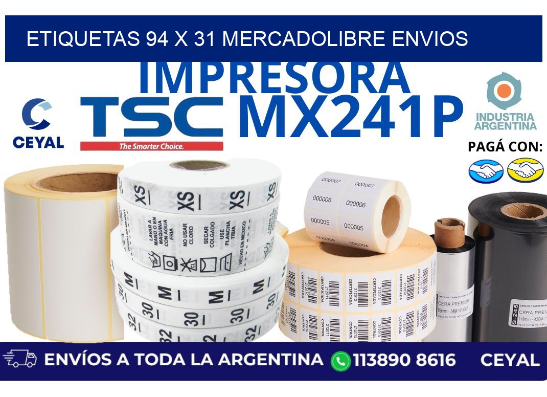 etiquetas 94 x 31 mercadolibre envios