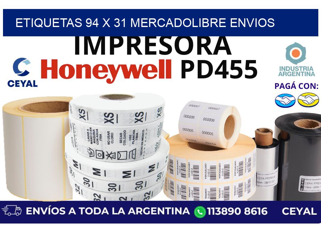 etiquetas 94 x 31 mercadolibre envios