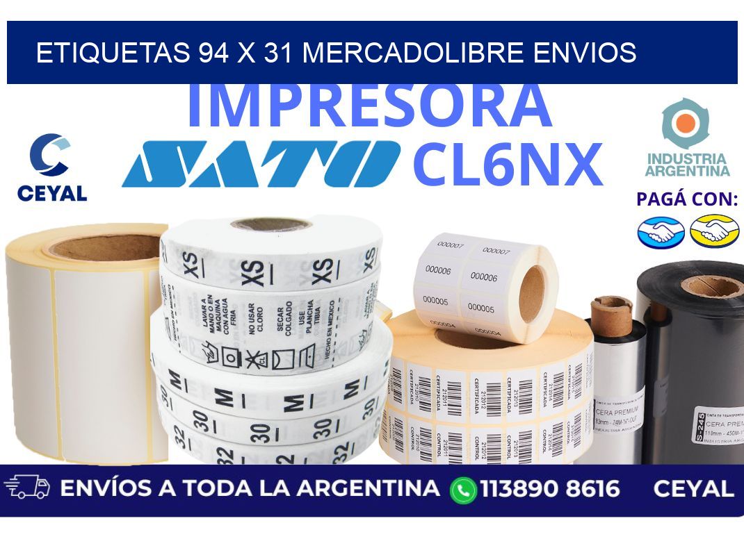 etiquetas 94 x 31 mercadolibre envios