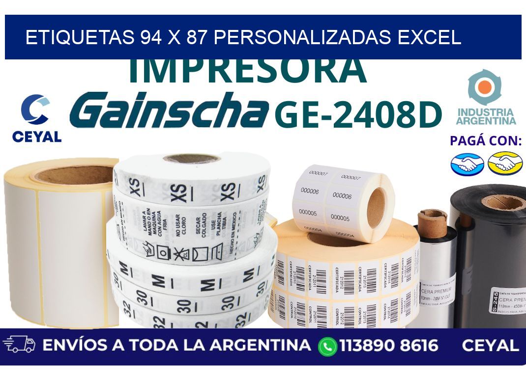 etiquetas 94 x 87 personalizadas excel