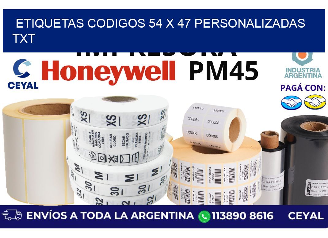 etiquetas codigos 54 x 47 personalizadas txt