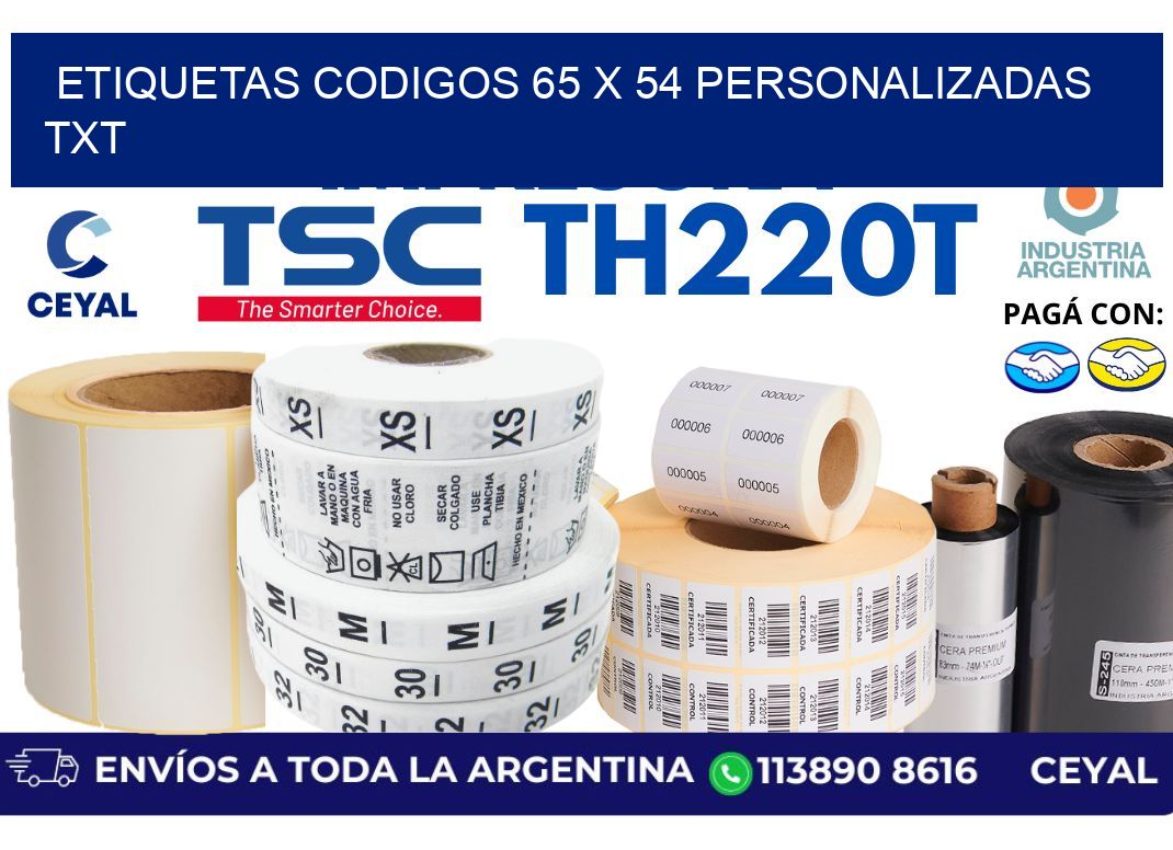 etiquetas codigos 65 x 54 personalizadas txt