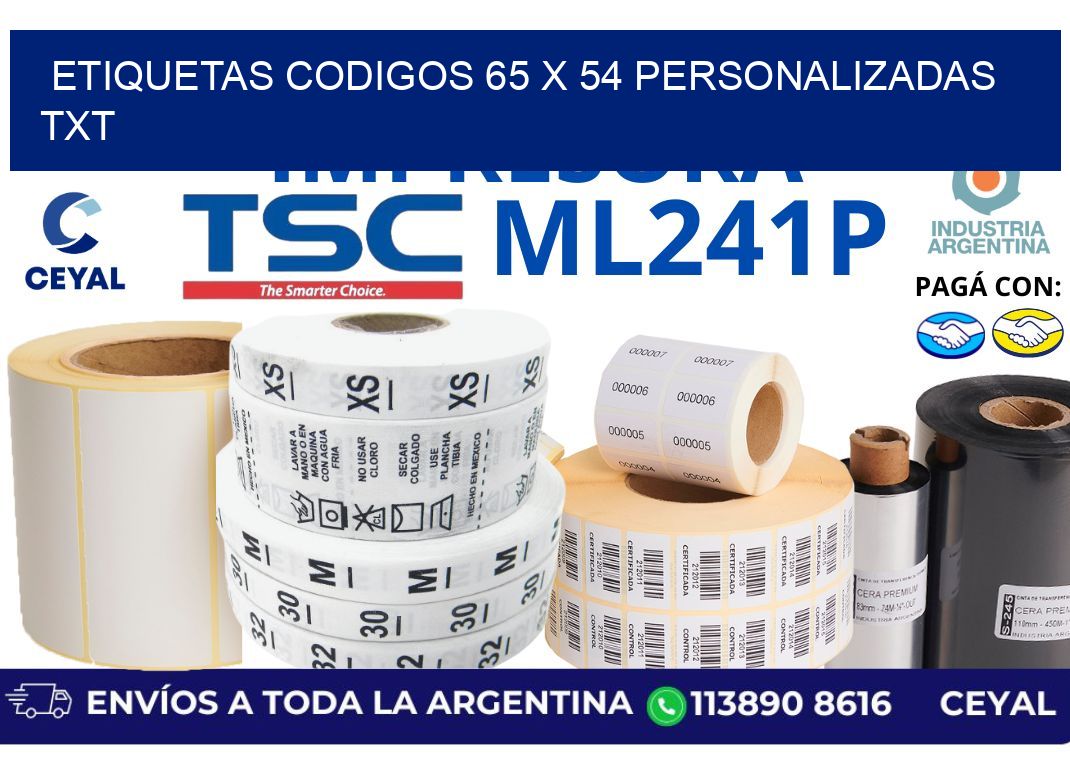 etiquetas codigos 65 x 54 personalizadas txt