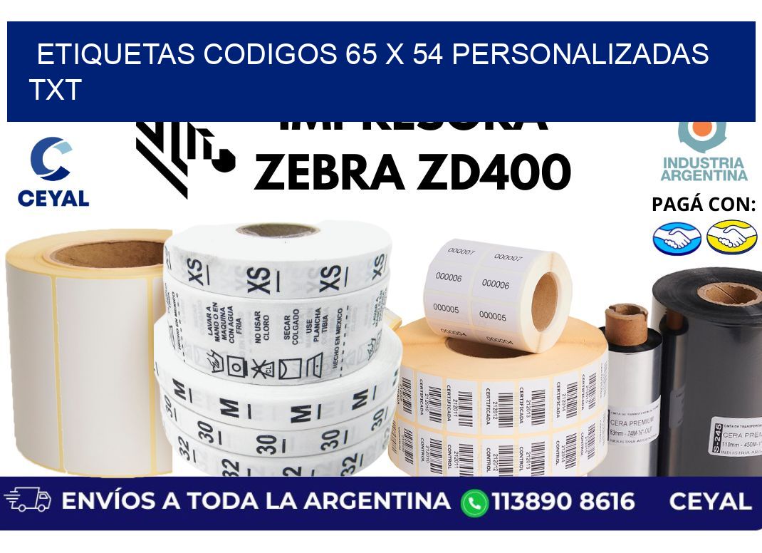 etiquetas codigos 65 x 54 personalizadas txt