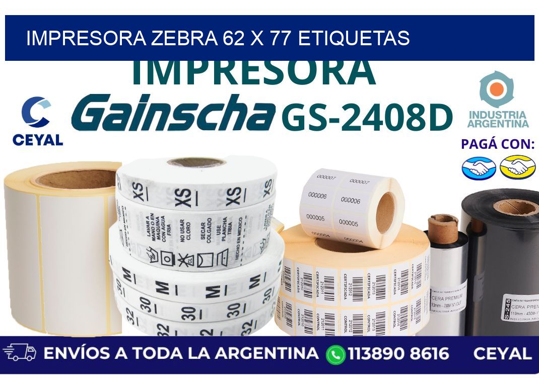 impresora zebra 62 x 77 etiquetas