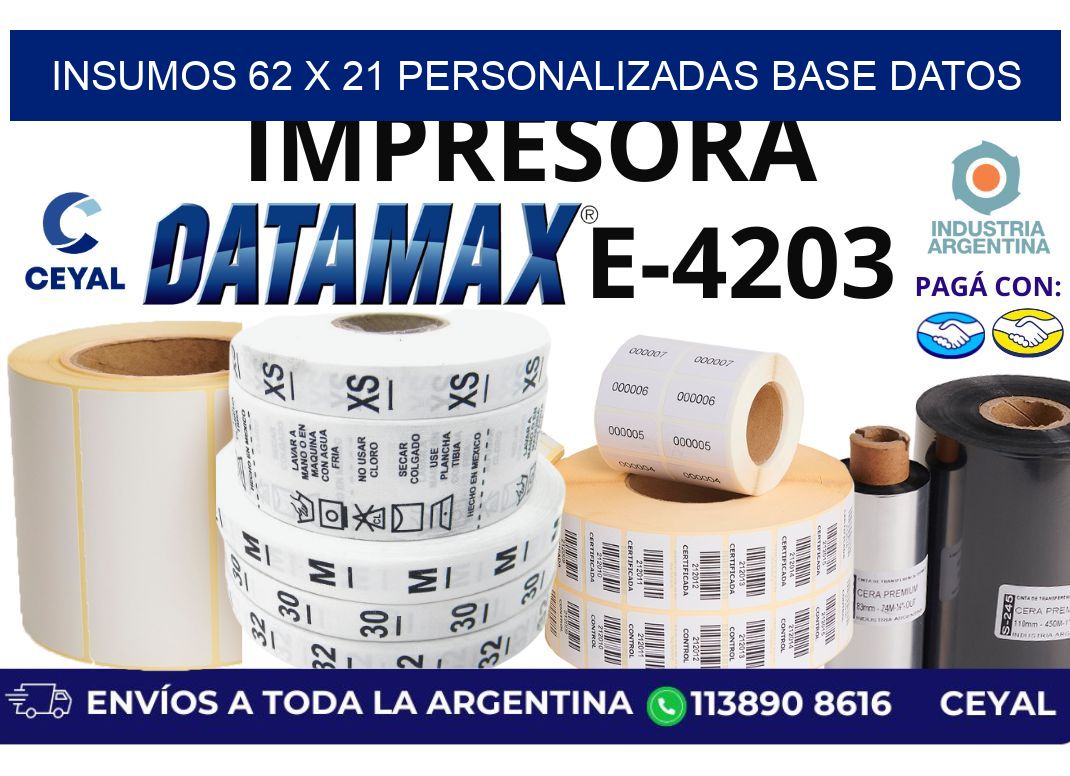insumos 62 x 21 personalizadas base datos