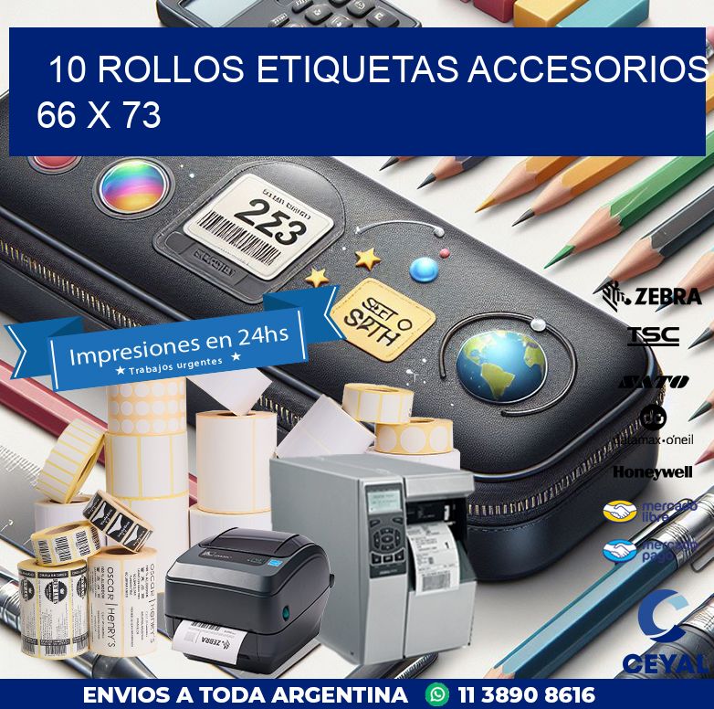 10 ROLLOS ETIQUETAS ACCESORIOS 66 x 73