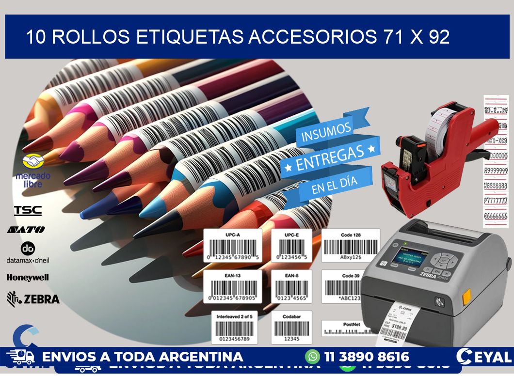 10 ROLLOS ETIQUETAS ACCESORIOS 71 x 92
