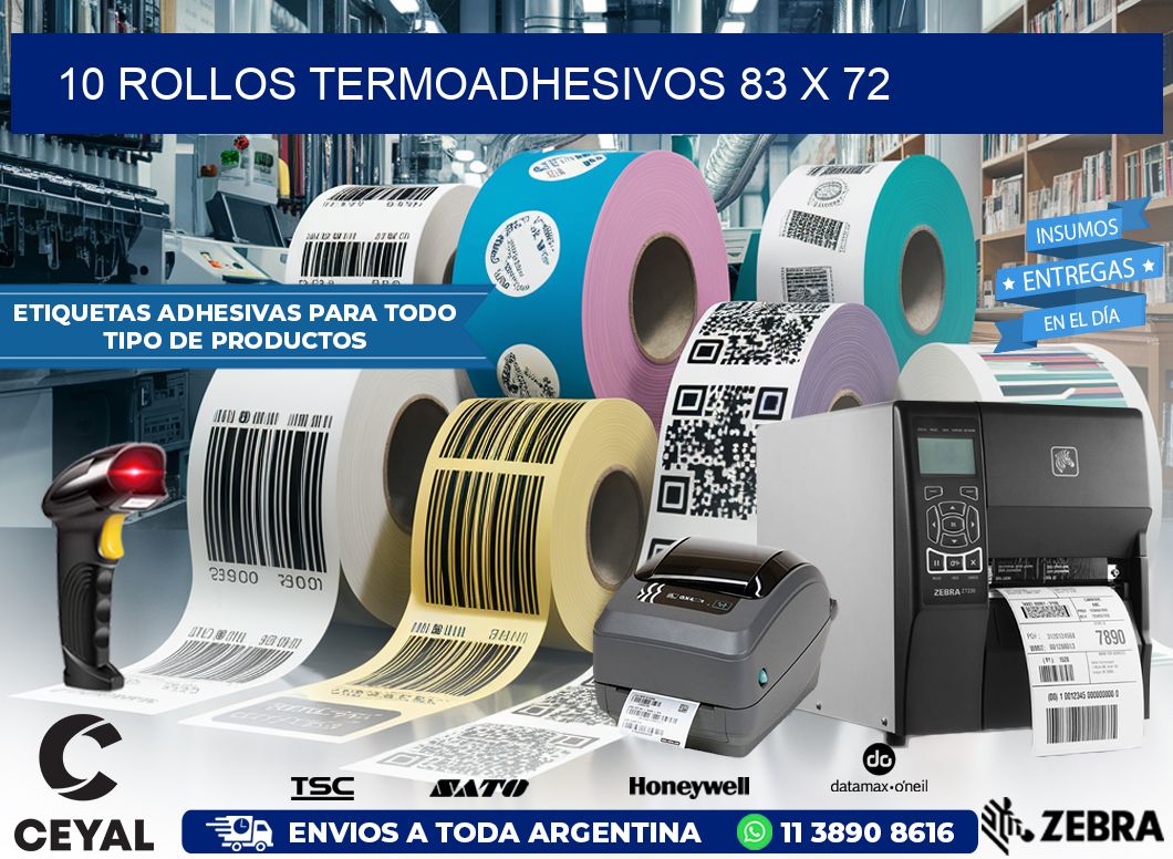10 ROLLOS TERMOADHESIVOS 83 x 72