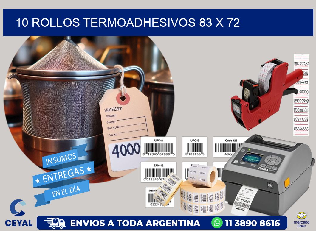 10 ROLLOS TERMOADHESIVOS 83 x 72
