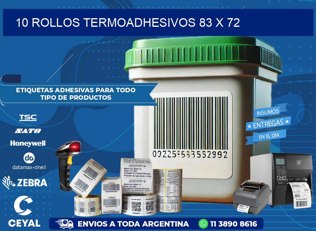 10 ROLLOS TERMOADHESIVOS 83 x 72