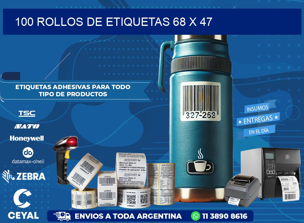 100 ROLLOS DE ETIQUETAS 68 x 47