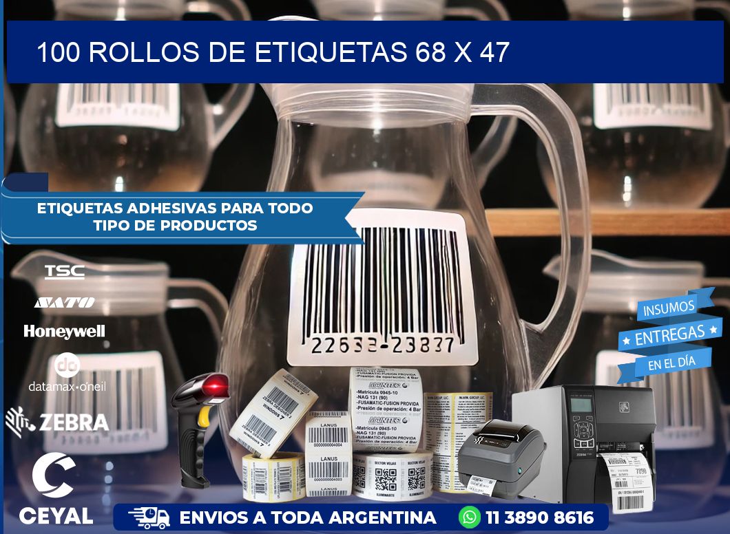 100 ROLLOS DE ETIQUETAS 68 x 47
