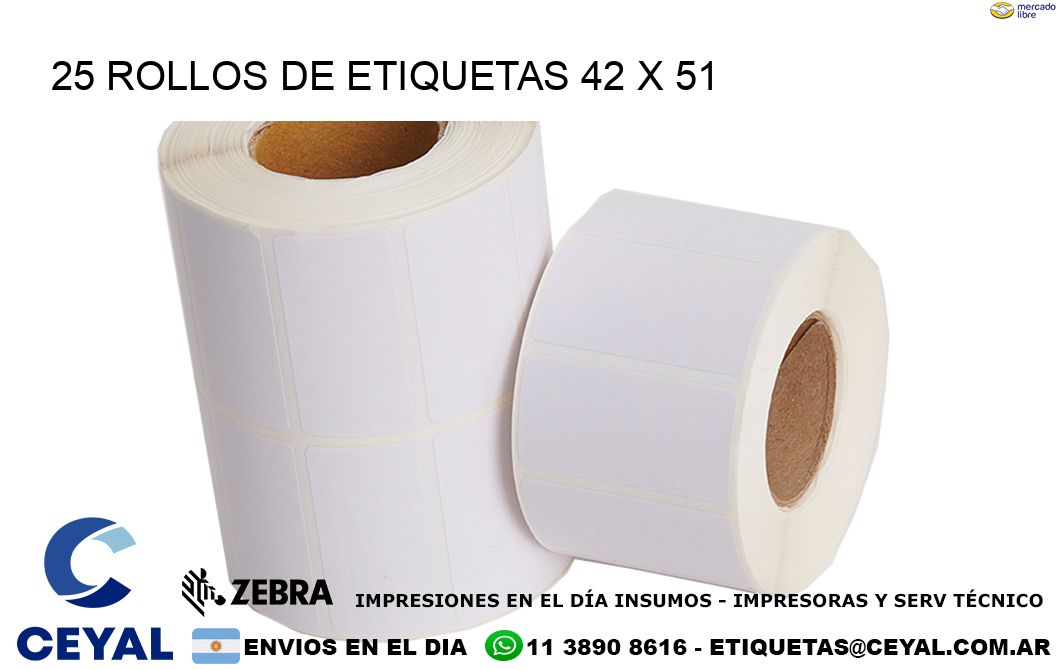 25 ROLLOS DE ETIQUETAS 42 x 51