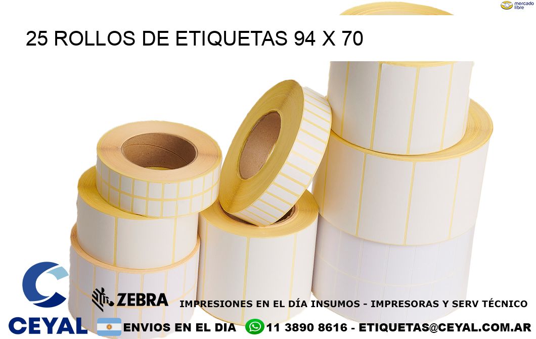 25 ROLLOS DE ETIQUETAS 94 x 70