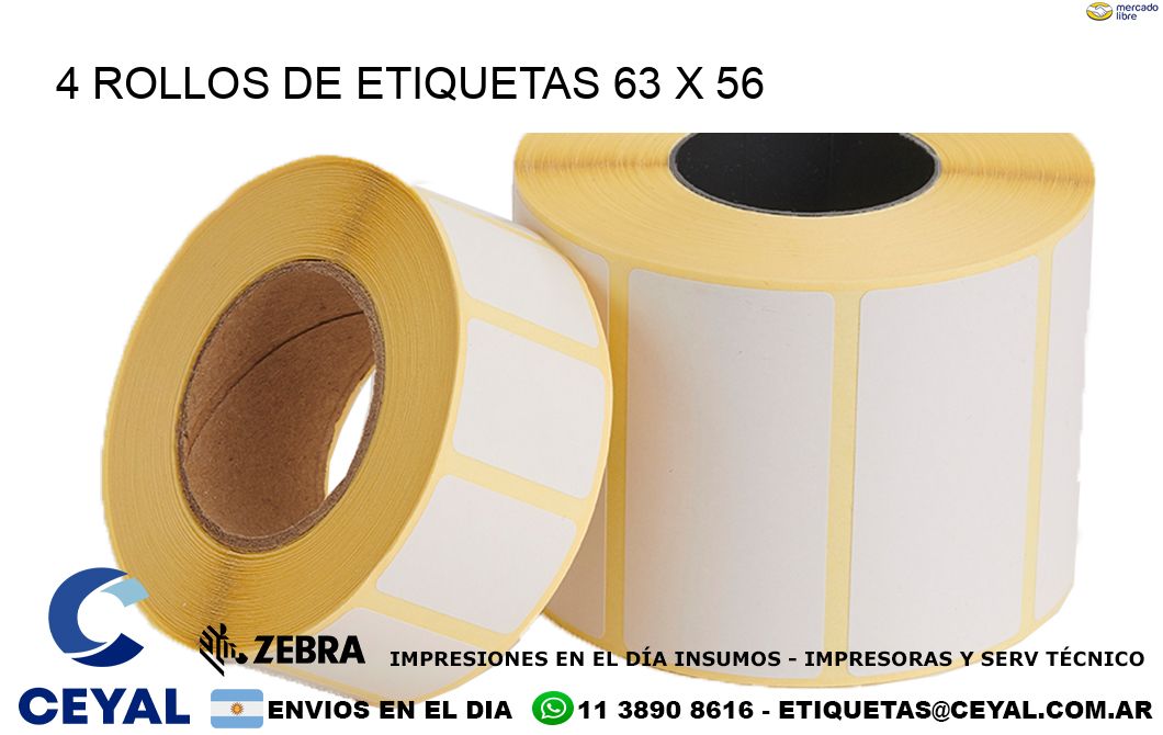 4 ROLLOS DE ETIQUETAS 63 x 56