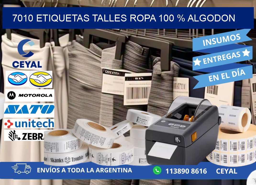 7010 ETIQUETAS TALLES ROPA 100 % ALGODON