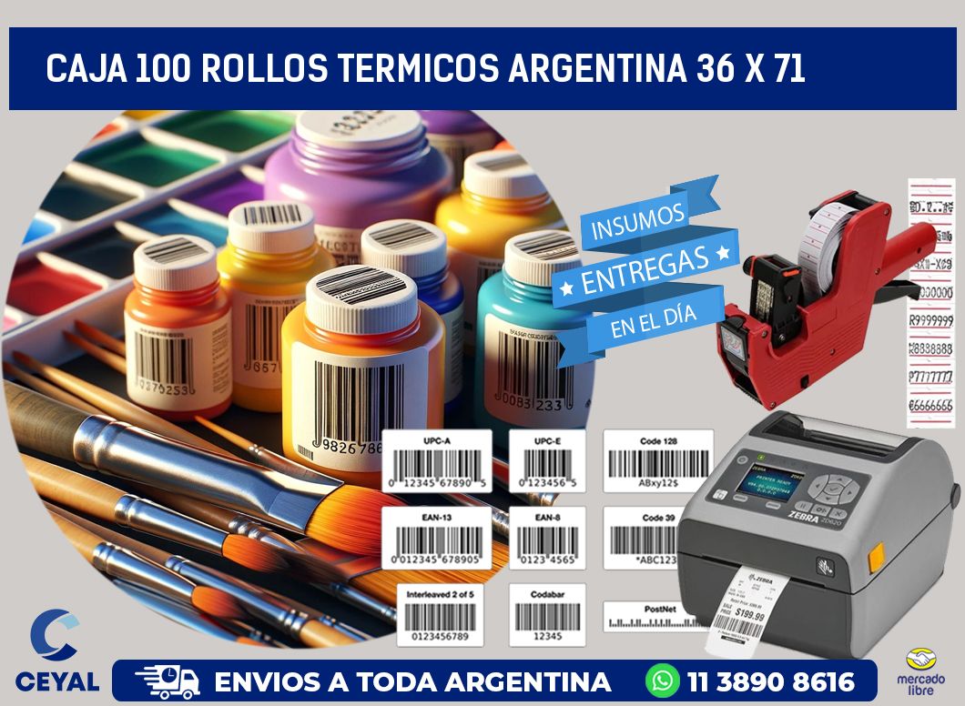 CAJA 100 ROLLOS TERMICOS ARGENTINA 36 x 71