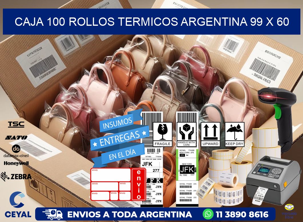 CAJA 100 ROLLOS TERMICOS ARGENTINA 99 x 60