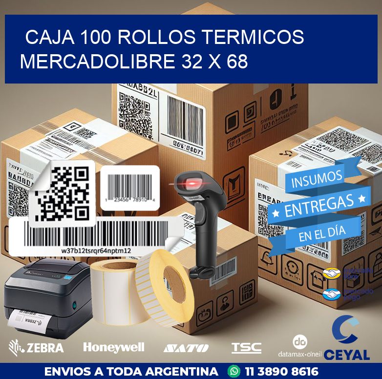 CAJA 100 ROLLOS TERMICOS MERCADOLIBRE 32 x 68